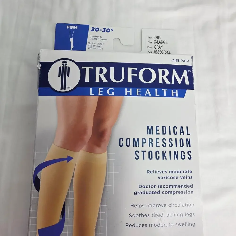 TRUFORM Unisex Gray 8865 Medical Compression Stockings Size X Large